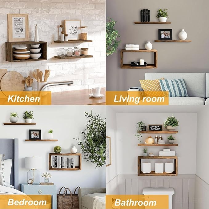 Wall Mounted Floating Shelf, c Long for Bedroom Living Room Kitchen Staircase Bathroom Above Toilet Wall Decoration Book Storage Room Recoration (3piece Set) Brown