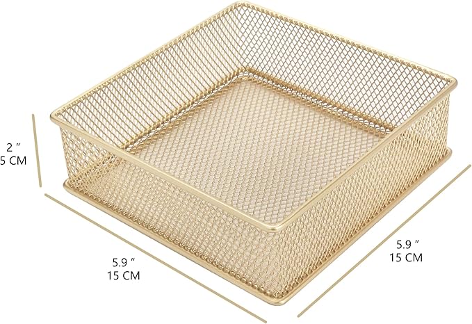 Annova Mesh Stackable Drawer Cabinet and Shelf Organizer Bins Storage Basket School Office Supply Holder Tray- Set of 2 (Gold, 6x6x2 Inch)