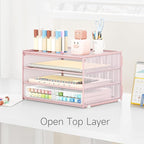 Lavatino 3-Tier Letter Tray Desk Paper Organizer – Pink Mesh Metal File Tray Organizer for Desk, Office Supplies & Home Organization | Fits A4/Letter Paper, Mail, Magazines and Office Accessories