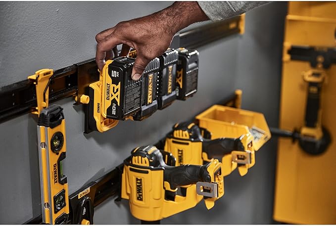 DEWALT Battery Organizer, Holds up to 4 Batteries, Mount Rail, Workshop Storage System Compatible (DWST82819)