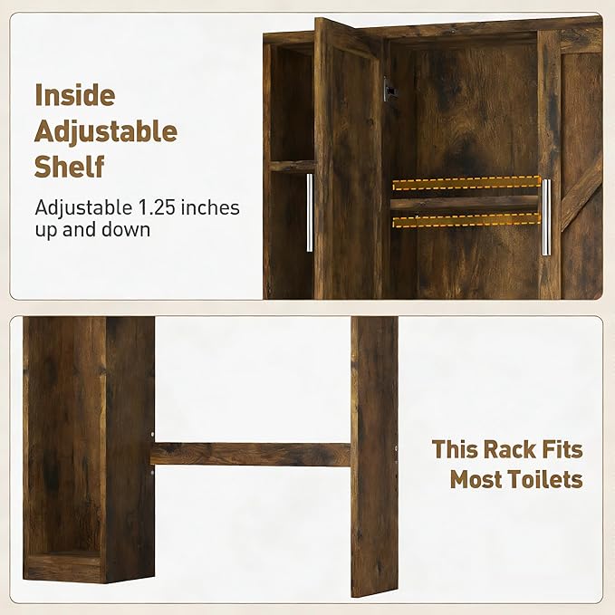 Over The Toilet Storage Cabinet with 7 Storage Shelves, Above Toilet Bathroom Organizer with Toilet Paper Holder Stand, Behind Toilet Cabinet, Space Saver for Restroom, Bathroom, Laundry, Brown