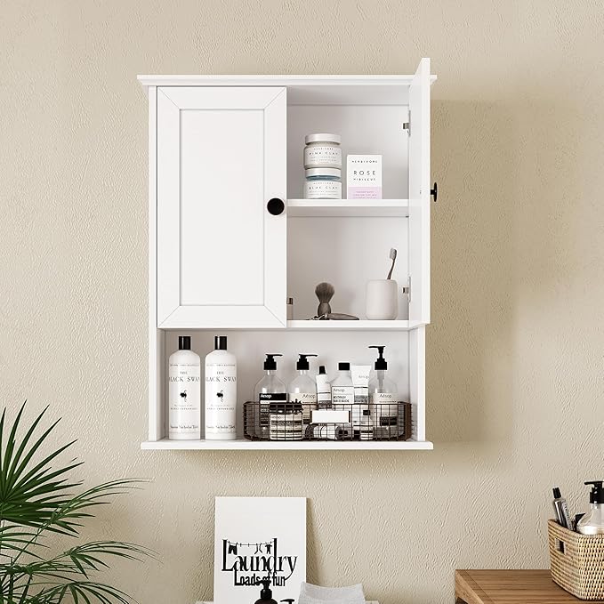 Medicine Cabinet, Above Toilet Storage Cabinet, 24x30 Inch Bathroom Wall Cabinet Over Toilet with 2 Soft-Close Shaker Doors & Adjustable Wood Shelf, Bathroom Cabinet Wall Mount White