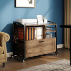 HSH Mobile Lateral File Cabinet with Drawer, Rolling Filing Cabinet for Legal Letter Size, Printer Stand with Storage Shelf, Lockable Wheels, Hanging File Organizer for Home Office, Rustic Oak, 33Inch