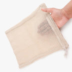Premium Organic Reusable Mesh Produce Bags, Pack of 6(2L+2M+2S) Washable, Durable, Double Stitched Produce Bags for Vegetables storage, Machine Washable - Beige