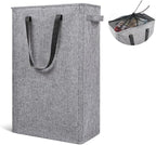 Odonata Slim Laundry Hamper Handles Collapsible Laundry Basket Thin Dirty Clothes Basket Narrow Laundry Bag Foldable Dirty Hamper 45L (Heather Grey)