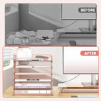 Daltack 6 Tier Paper Organizer for Desk, Paper Letter Tray Organizer for Desks, Mesh Desk File Organizers with Handle for Office, Home, School, Rose Gold