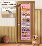 MISSLO 12 Tier Over the Door Shoe Organizer Breathable Mesh Hanging Shoe Rack for Closet Storage Shoe Holder for Door Fit 24 Pairs Sandals, Heels, Boots (Pink)