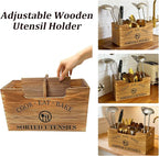 Upgraded Kitchen Utensil Holder for Counter or Countertop, Extra Large Utensil Holder with three Adjustable Combination Designs, Wooden Utensil Holder for Storage Cooking and Silverware
