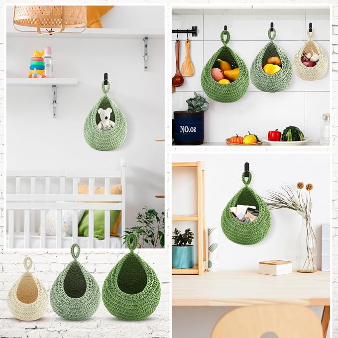 Honeydak Boho Decor Hanging Wall Baskets for Kitchen 3 Pack Teardrop Baskets with Hooks Storage Fruit Onion Vegetable Potato for Home 3 Sizes