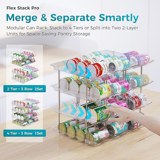 oylik Can Organizer for Pantry, 4 Tiers Can Storage Rack, up to 48 Cans Food Holders for Fridge, Cabinet and Pantry Organization