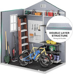 DWVO 6x4.4 FT Resin Storage Shed with Reinforced Floor, Outdoor Storage Shed with Lockable Door, Window and Vents, Waterproof Plastic Tool Storage for Garden, Backyard, Patio, Lawn