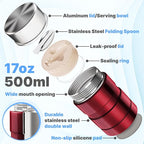 Earth&ME Stainless Steel Thermo For Hot Food 17OZ with Folding Spoon, Vacuum Insulated Food Container, Soup Thermo with Wide Mouth, Insulated Food Jar for Hot & Cold Food, Red