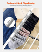 VEVOR Clothes Drying Rack, 2-Tier Foldable Laundry Dryer Rack with Sock Clips & 31 Dry Rods, Metal Height Adjustable Drying Racks for Outdoor & Indoor, Free-Standing & Space-Saving Hanger, White