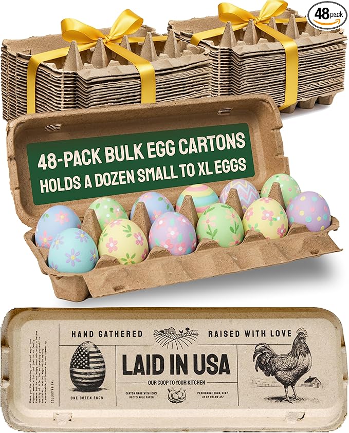 Hatortempt Reusable Paper Pulp Egg Cartons - 48-Pack, 12-Count - Pre-Printed Cartons for Date Labeling - Versatile Egg Baskets for Market & Home - Biodegradable Bulk Packs for Easy Transport