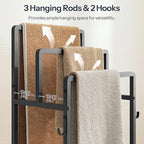 HOOBRO Freestanding Towel Rack for Small Bathroom, 3-Tier Towel Holder with Storage Shelf, Basket & Hooks, Space Saving Bathroom Organizer for Towels & Toiletries, Rustic Brown BF13LB01