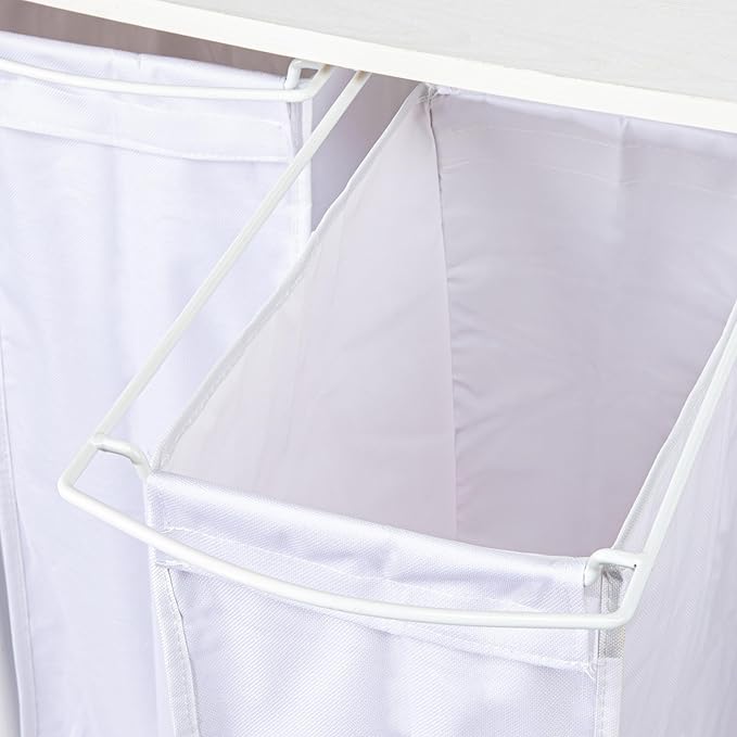 Household Essentials 3-Bag Laundry Center, Smooth Laminate Shelving, Sturdy Steel Frame, White