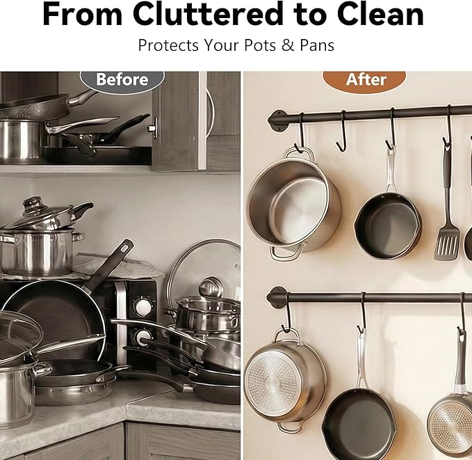 KAKIGO Kitchen Utensil Rack Organizer Wall-mounted Pot Pan Wall Hanger Holder For Hanging Rail with 10 S Hooks