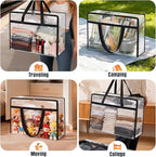 Clear Under Bed Storage Containers - 6 Pack Large Capacity Clothes Storage Bags with Lid & Sturdy Handles, Foldable Moving Bags, Clothing Organizer Totes for Bedding, Comforter, Sheet（90 L）