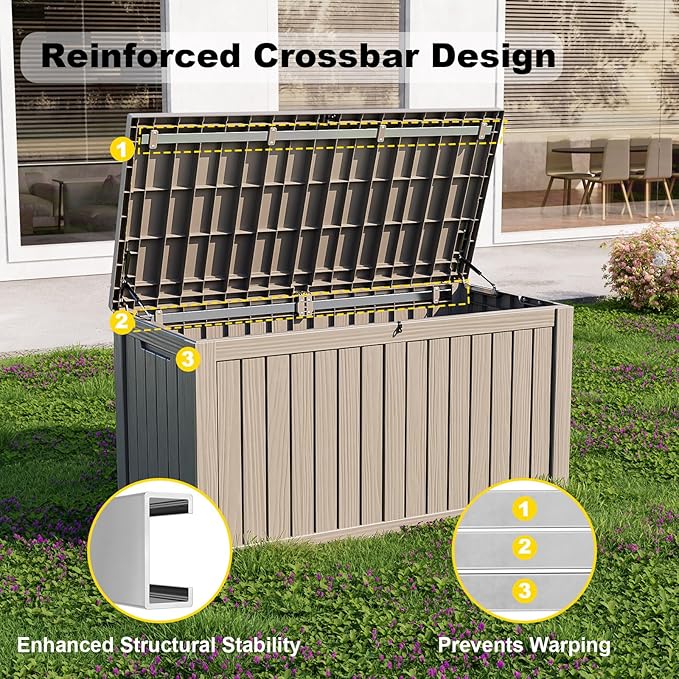 180 Gallon Deck Box Outdoor, Waterproof Outdoor Storage Boxes with Lids, Outside Resin Lockable Storage Box for Patio Cushions, Garden Tools(Grey)