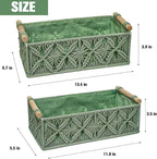 HOSROOME Macrame Boho Decor Baskets for Organizing Woven Decorative Basket for Countertop Toilet Paper Basket for Tank Top for Home Decor Bedroom Nursery Livingroom Entryway (Set of 2,Green)