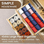 2 Pack Large Grid Sock Organizer Divider, 20 Cell with Lid, Fabric Foldable, Tie Organizer for Men for Storing Socks, Tie, Handkerchiefs, Belts (Grey)