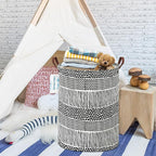 LANGYASHAN Laundry Basket Canvas Fabric Collapsible Organizer Basket for Storage Bin Toy Bins Gift Baskets Bedroom Clothes Children Nursery Hamper (Black line)