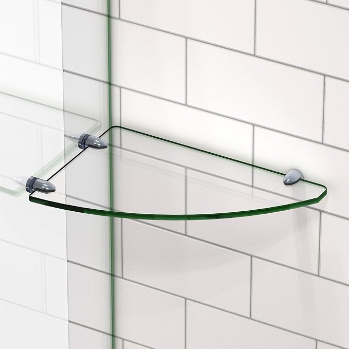 DreamLine 12 in. x 8 in. Corner Glass Shelf in Brushed Nickel