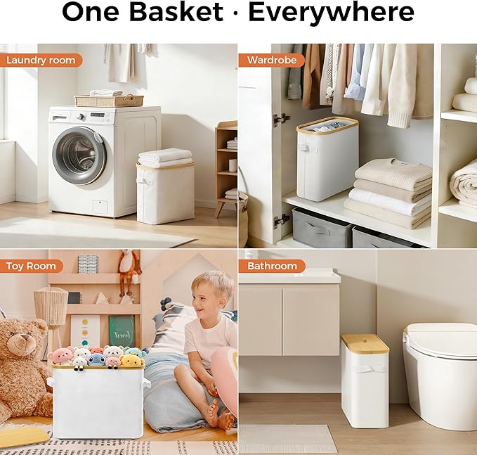 MinBoo Toilet Paper Basket, Storage with Lid, Toilet Paper Organizer for Bathroom, Free Standing Toilet Paper Holder with Storage,White