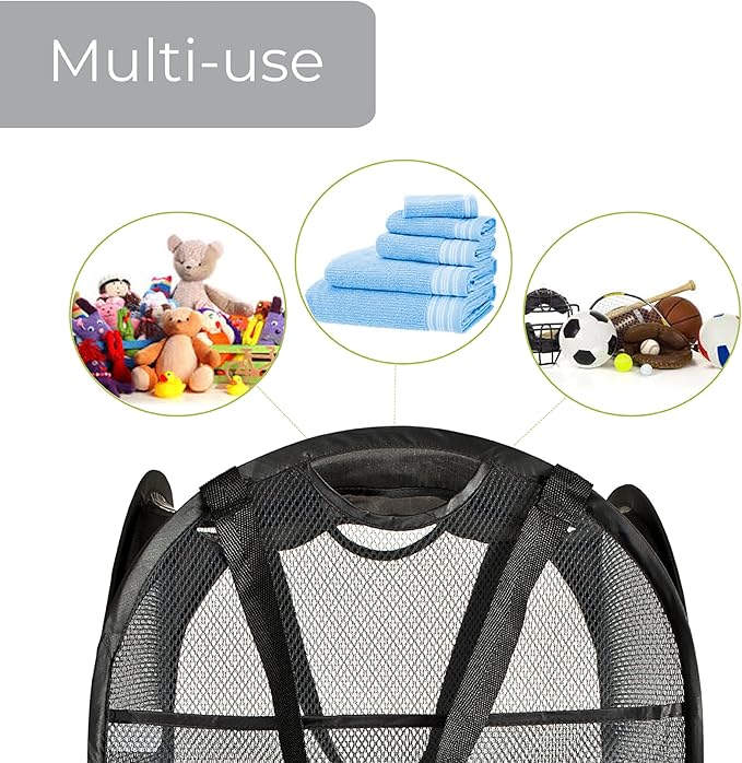Smart Design Deluxe Mesh Pop Up Square Laundry Hamper w/ Side Pocket & Handles - VentilAir Fabric Collapsible Design - for Clothes & Laundry - Home - (Holds 2 Loads) (14 x 23 Inch) [Black]