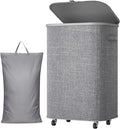 Lifewit 85L Plastic Laundry Basket with Lid, Large Clothes Hamper with Wheels and Removable Bag, Tall Collapsible Rolling Storage Bin for Dorm Bedroom Bathroom, Light Gray