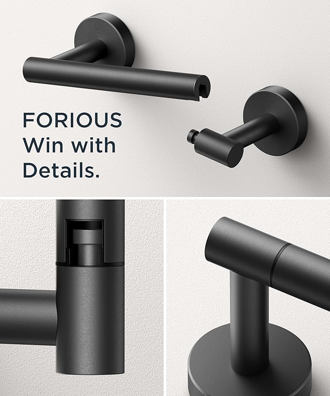 FORIOUS Toilet Paper Holder Wall Mount, Stainless Steel Rustproof Double Post Pivoting Tissue Roll Holder for Bathroom, Commercial Toilet Paper Dispenser, Matte Black