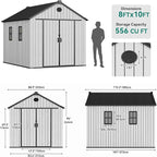 YITAHOME 8x10 FT Outdoor Storage Shed with 2 Vision Windows, Extra Thick Plastic Garden Shed, Waterproof Heavy Duty Resin Shed with Floor, Vents & Lockable Doors for Patio, Bikes Tools Supplies, Gray