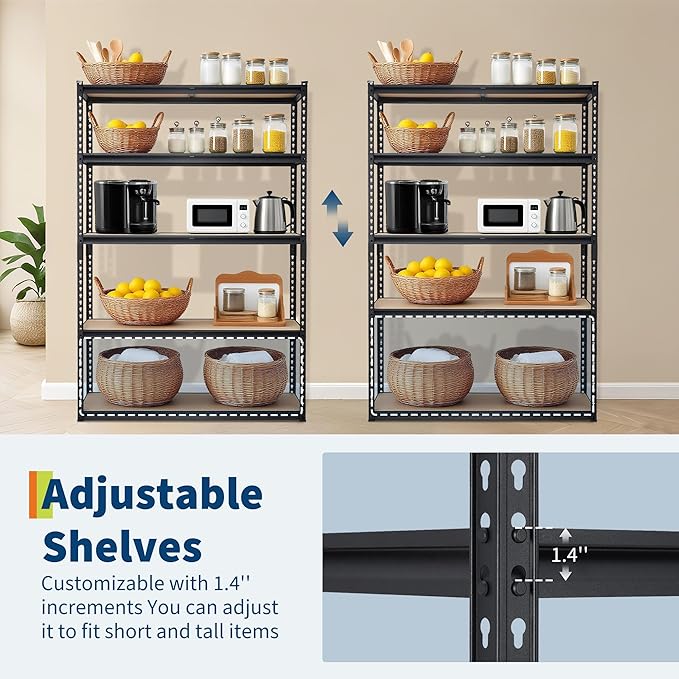 2500 LBS Heavy Duty Garage Storage Shelves, 5-Tier Adjustable Metal Shelving Unit, Storage Rack for Kitchen, Pantry, Basement, Bathroom & Laundry, 48" L x 24" W x 72" H