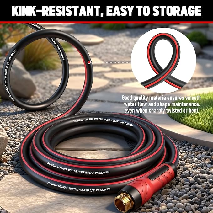 Garden Hose 100ft x 5/8", NON-EXPANDABLE Heavy Duty Premium Flexible Water Hose, No Kink, Leakproof, Lightweight Hybrid Hose with Male to Female Fittings for Household&Backyard