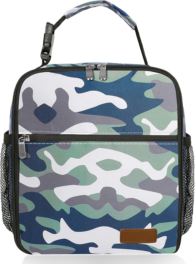 Small Lunch Box Insulated Lunch Bag for Men Women Kids, Reusable Lunch Bags Portable Small Lunch boxes Cooler Bag for School/Work/Picnic, Green Camouflage 12-Can(6.5L)