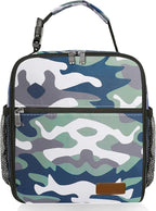 Small Lunch Box Insulated Lunch Bag for Men Women Kids, Reusable Lunch Bags Portable Small Lunch boxes Cooler Bag for School/Work/Picnic, Green Camouflage 12-Can(6.5L)