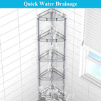 5 Tier Floor Standing Corner Shower Caddy Organizer Shelf with Hooks, Bathroom Shelves Stand Rack, Dark Gray