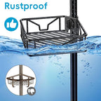 Skycarper 5 Tier Adjustable Corner Shower Caddy Organizer with Hooks,Rustproof Tension Pole 62-116 Inch, Black