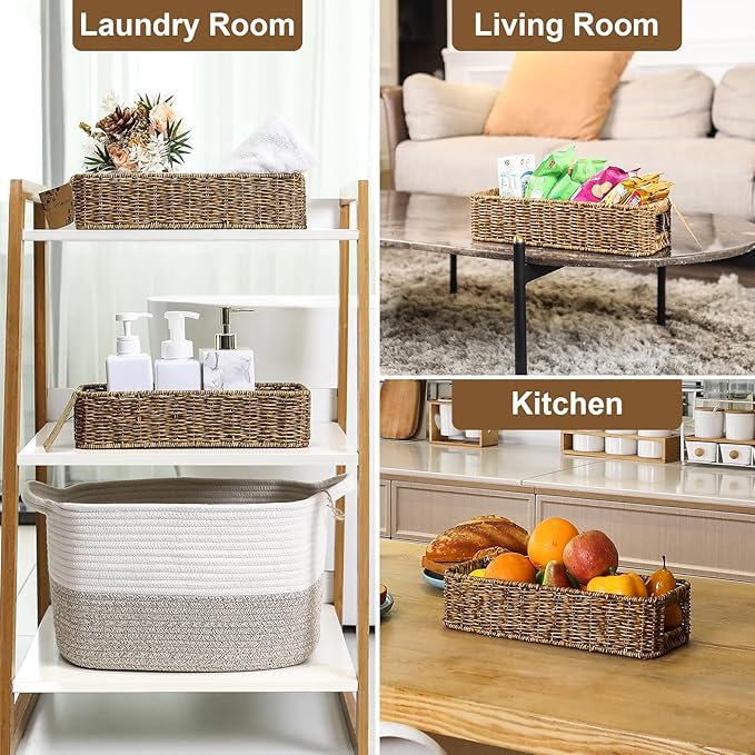 Resin Wicker Toilet Paper Basket: Water-Resistant Handmade Organizer - Natural Tan for Organic Back of Toilet Tank top & Scandinavian Kitchens 1pack