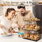 X-cosrack Egg Holder Countertop, 3 Tier Egg Rack with Labels Dividers to Separate Eggs, Stackable Wire Baskets for Fresh Egg, XXL Egg Dispenser for Countertop/Wall-Mounted (Patent Pending)