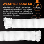 Plastic Clothesline - 100' Plastic Clothes Line - White Outdoor Weather Resistant - Synthetic Cord for Hanging and Drying Clothing & Laundry - Plastic Rope Clothes Line String for Pulley 6 Pack
