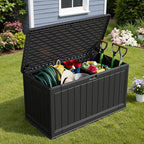 Devoko 160 Gallon Double-Wall Deck Box with Divider, Side Handles, HDPE Outdoor Large Storage Box Waterproof and Lockable for Patio Furniture, Garden, Pool (Black, 160 Gallon)