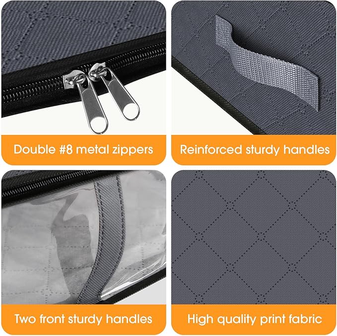 StorageRight Under Bed Storage Bags 10 Pack, 40L Large Clothes & Comforter Storage Containers with Clear Window, Breathable Fabric Organizer for Blankets, Bedding, Seasonal Clothing, Grey