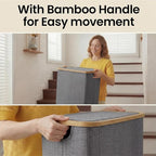 efluky Slim Laundry Basket with Lid, Narrow Laundry Hamper with Removable Bag, Skinny Dirty Clothes Basket with Bamboo Handles for Bathroom, Bedroom & Laundry Room, 75L Grey