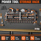 66" W Super Large Power Tool Organizer Wall Mount,Heavy Duty Cordless Tool Organizer with 18 Drill Holder,600 Lbs Capacity 4-Layer Garage Organization for Garage and Workshop (Black)