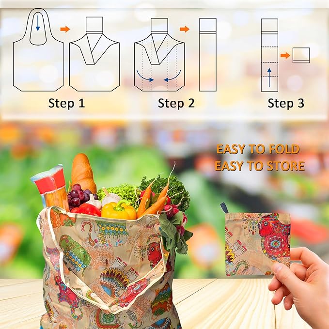Foldable Reusable Grocery Bags, 4 Pack Large Shopping Tote Bags, Durable & Machine Washable Lightweight Totes for Travel, Groceries & Daily Essentials