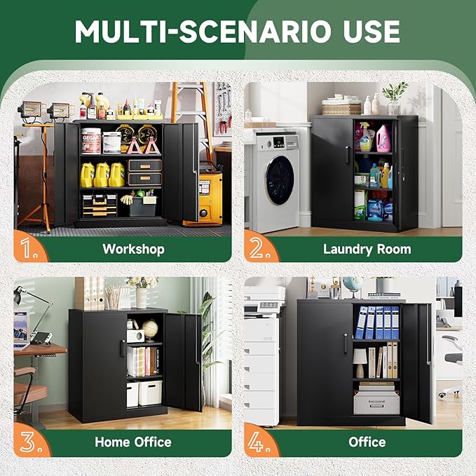 Letaya Metal Storage Cabinets with Lock, Small Locker Steel Cabinets, Adjustable Shelves 2 Doors for Home,Office, Warehouse,Garage(Black-36)