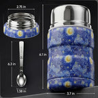 Earth&ME 17 OZ Soup Thermo for Hot & Cold Food for Kids, Vacuum Insulated Steel Lunch Container, Kids Wide Mouth Bento Thermal Food Jar, Warm Food Lunchbox Thermo Bowls with Spoon (Starry Night)