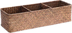 Hipiwe Handwoven Wicker Storage Box 3 Sections Seagrass Basket Bin Toilet Paper Holder for Bathroom Shelf Organizer for Kitchen Living Room, Coffee Color