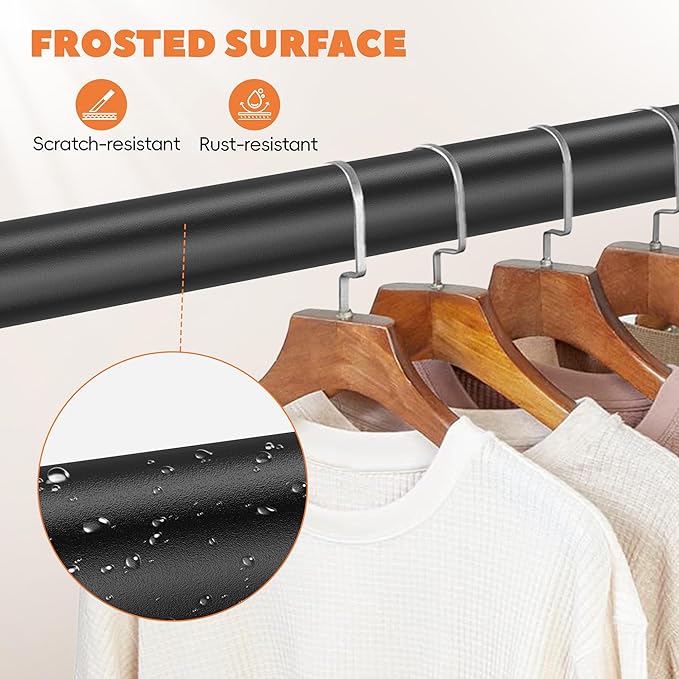 Closet Rod 50-99 Inches, Adjustable Heavy Duty Metal Black Closet Rods for Hanging Clothes 1.3 Inches Diameter for Wardrobes Laundry